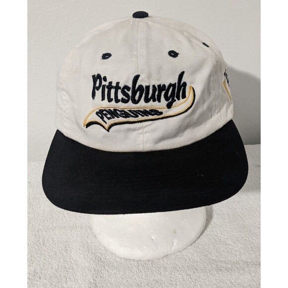 Rare Vintage Pittsburgh Penguins Adjustable Hat Script Banner NHL